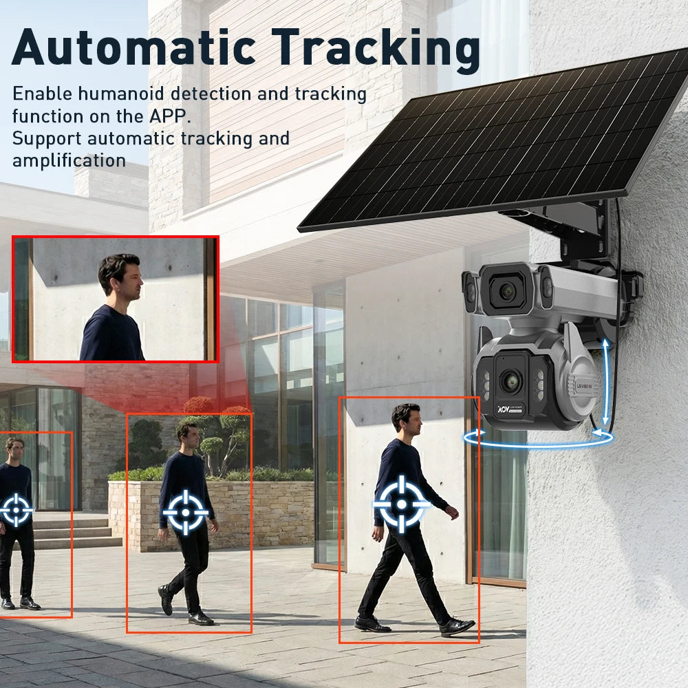 LS VISION Dual Screens 10MP AOV Solar Camera Outdoor 12X Zoom 24/7 Recording 4G SIM Auto Tracking Zoom PTZ Security Cameras CCTV