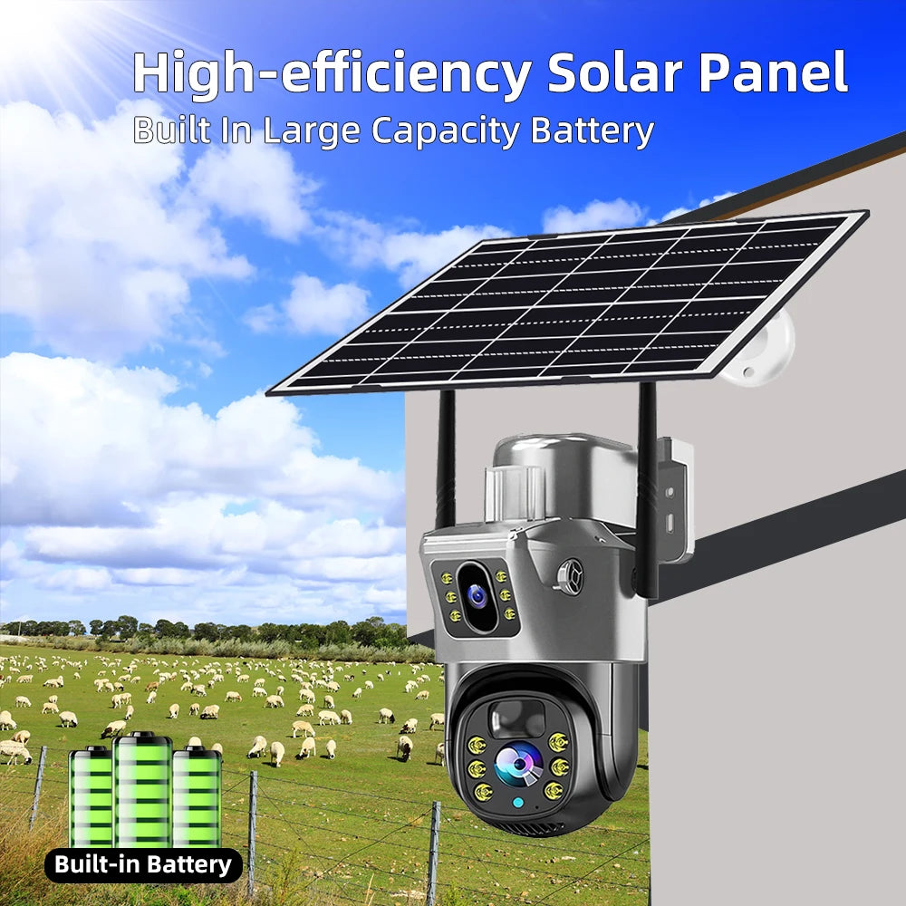 V380 Pro 4K 8MP 2 Lens 4G WiFi Solar Camera Outdoor PIR Night Vision IP66 Low Power Battery CCTV Security
