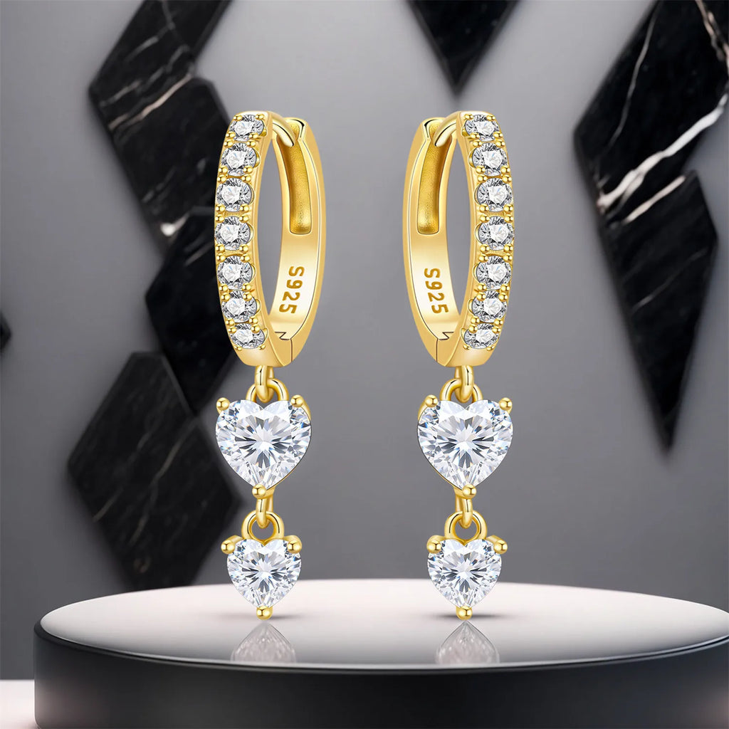 Orstarry 925 Sterling Silver 18K Gold Heart-shaped Zircon Drop Earrings Women Earrings Fashion Party Original Jewelry Gifts