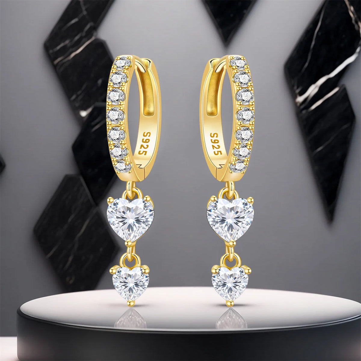 Orstarry 925 Sterling Silver 18K Gold Heart-shaped Zircon Drop Earrings Women Earrings Fashion Party Original Jewelry Gifts
