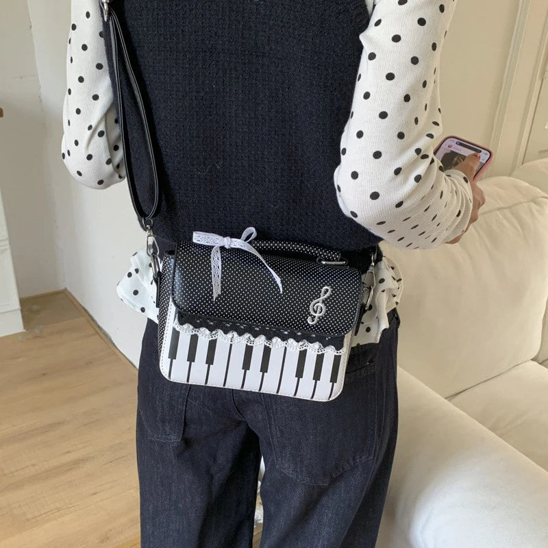 Fashion Contrast Color Handbag Creative Polka Dot Piano Note Small Square Bag Flip Zipper Shoulder Bag Y2k Style Crossbody Bag