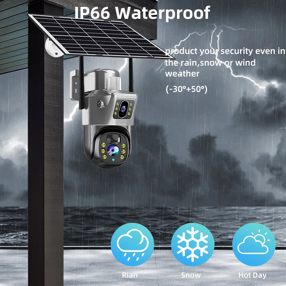 V380 Pro 4K 8MP 2 Lens 4G WiFi Solar Camera Outdoor PIR Night Vision IP66 Low Power Battery CCTV Security