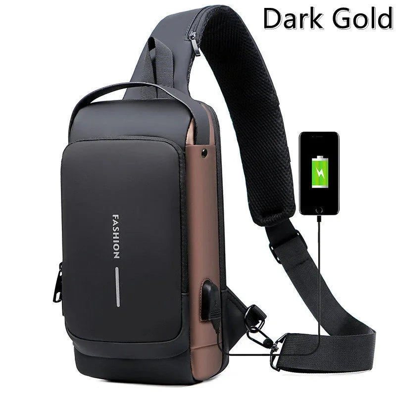 New Men's Anti theft Chest Bag USB Charging Shoulder Strap School Short distance Gym Exercise