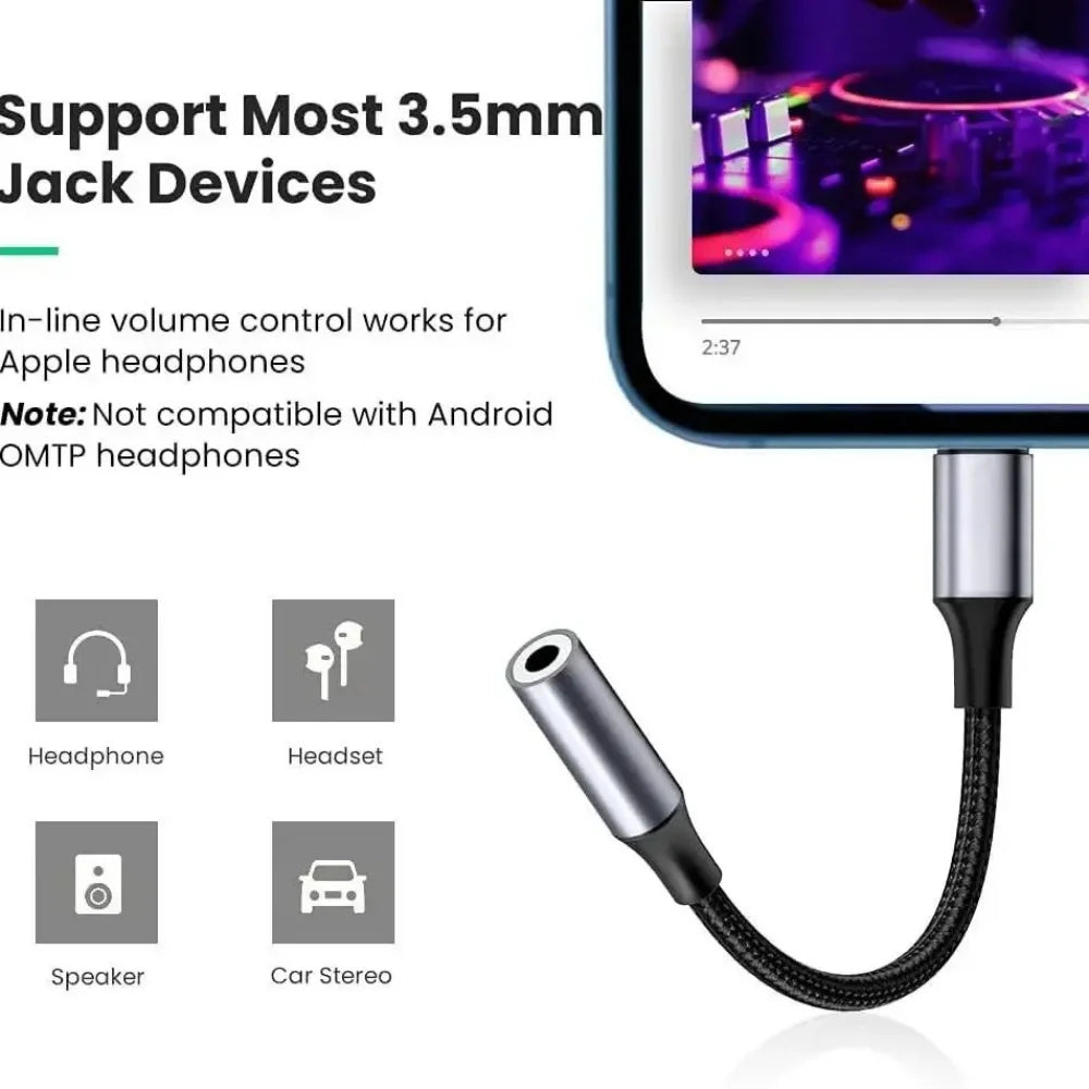 Type C to 3.5mm Audio Adapter Cable USB C to 3.5mm Female Headphone Jack Adapter For iPhone 16 15 Samsung DAC Digital Decoder