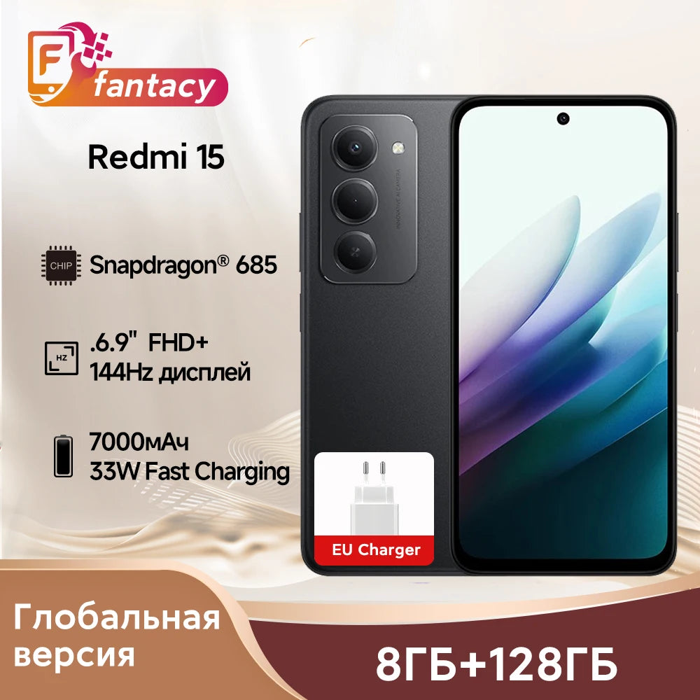 Redmi 15 Global Version Smartphone 50MP 6.9" Up to 144Hz Snapdragon 685 Mobile Platform 33W Fast Charging 7000mAh Battery IP64