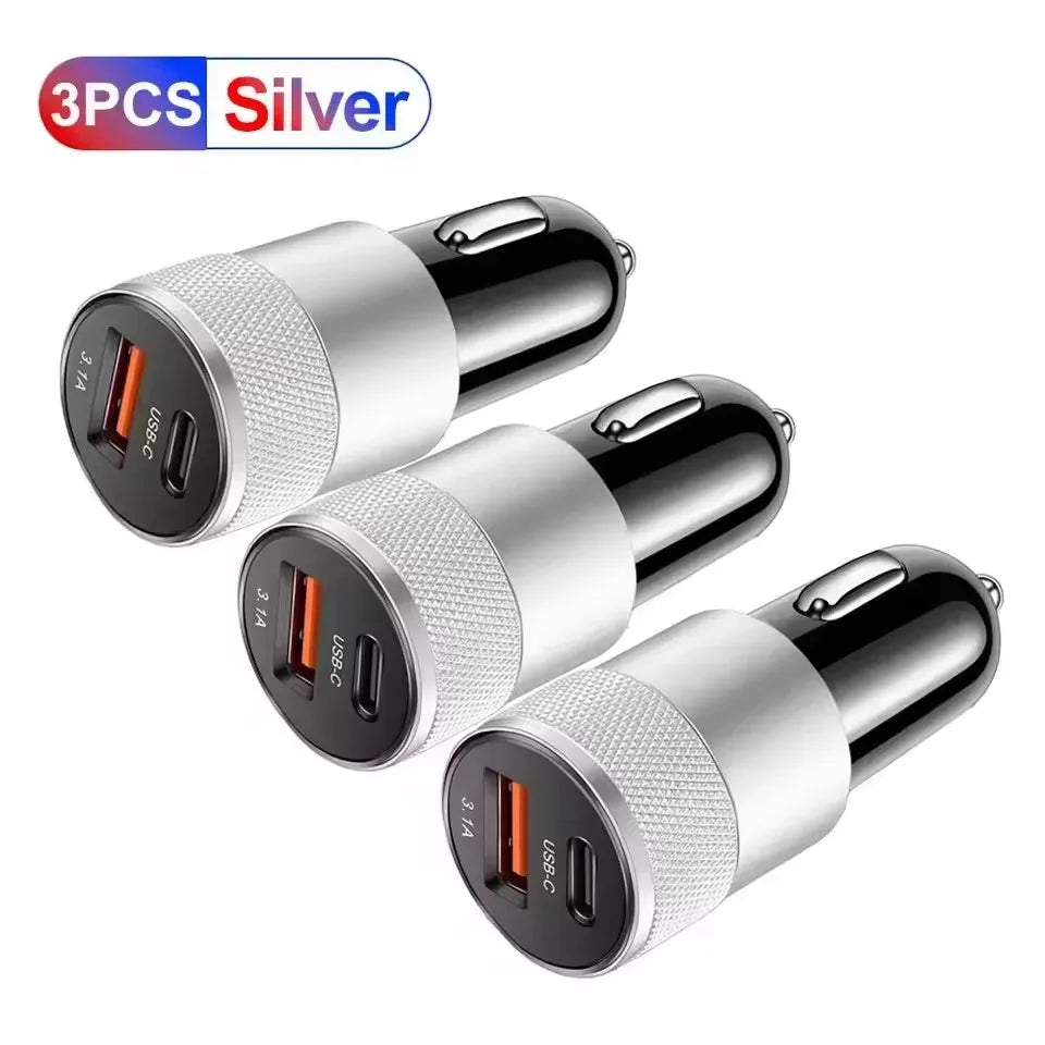 3 件套 3.1A USB Car Charger Type C Fast Charging Phone Adapter for Xiaomi Huawei Pd Phone Charger Adapter Socket Cigarette Lighter