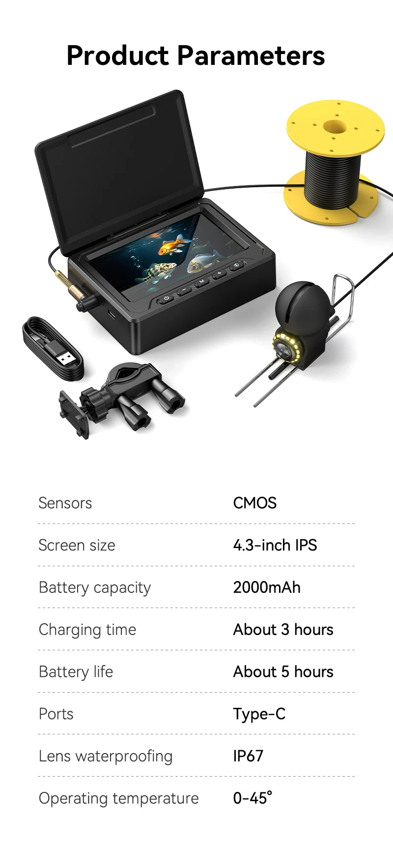 HD1080P Ice Fishing Camera 4.3 Inch LCD Ice Fishing Camera Underwater  1000TVL Portable Fish Depth Finder Water Gift for Men