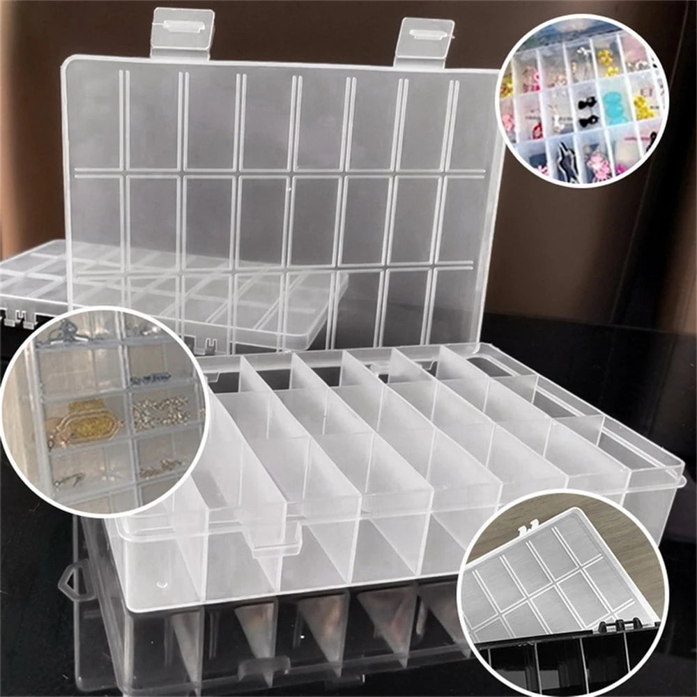 1Pack Plastic Storage Box 24 Grids Clear Plastic Organizer Box Compartment Storage Container for Craft, Beads, Jewelry, Items
