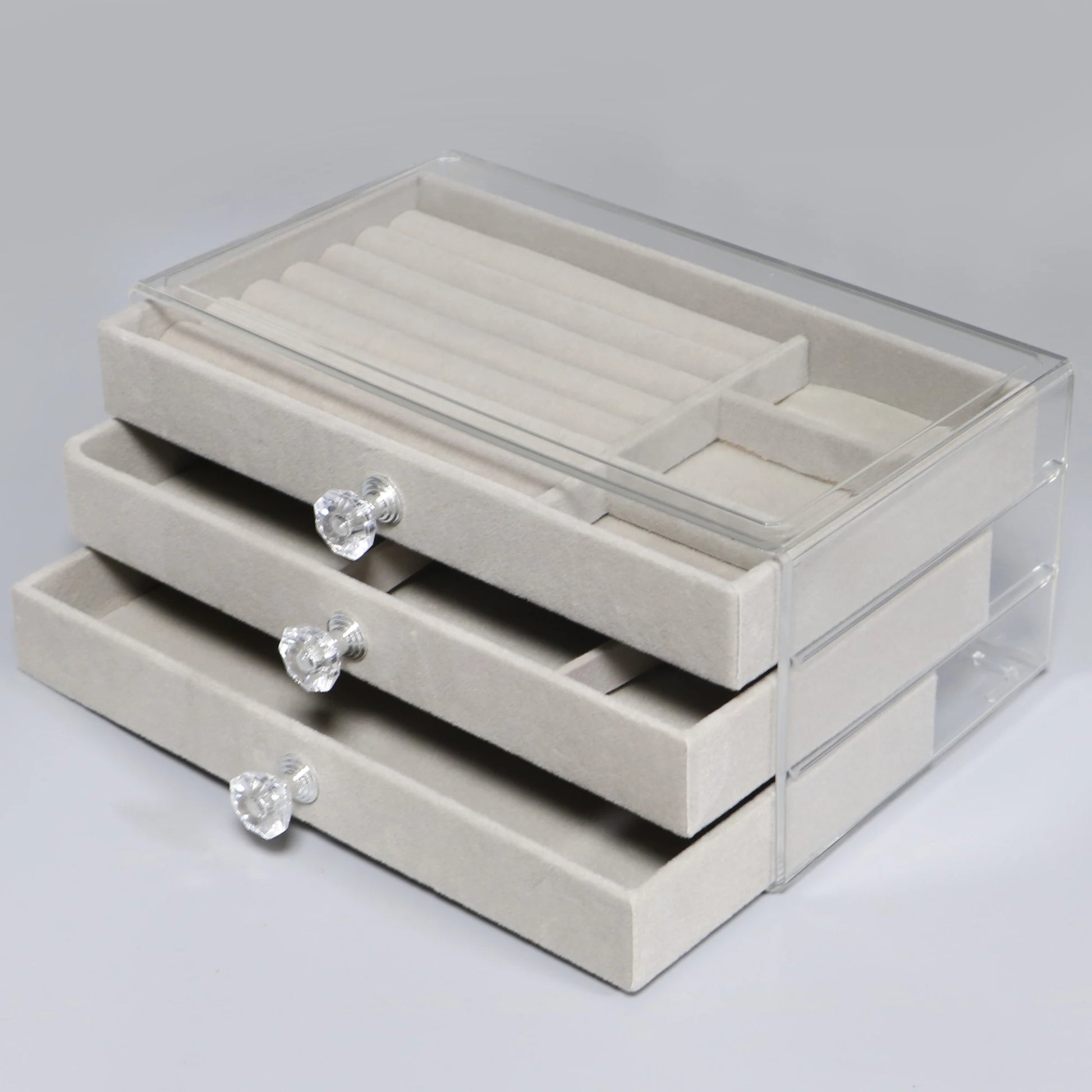 High-Capacity Flannel Jewelry Box Drawer (3-Layer) – Perfect for Storing Earrings, Necklaces & Rings