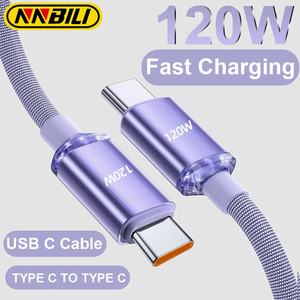 NNBILI NEW 120W USBA To Type C To USBC Cable For iPhone 15 16 17 series PD Fast Charging USB C Data Cord For Xiaomi OPPO Samsung