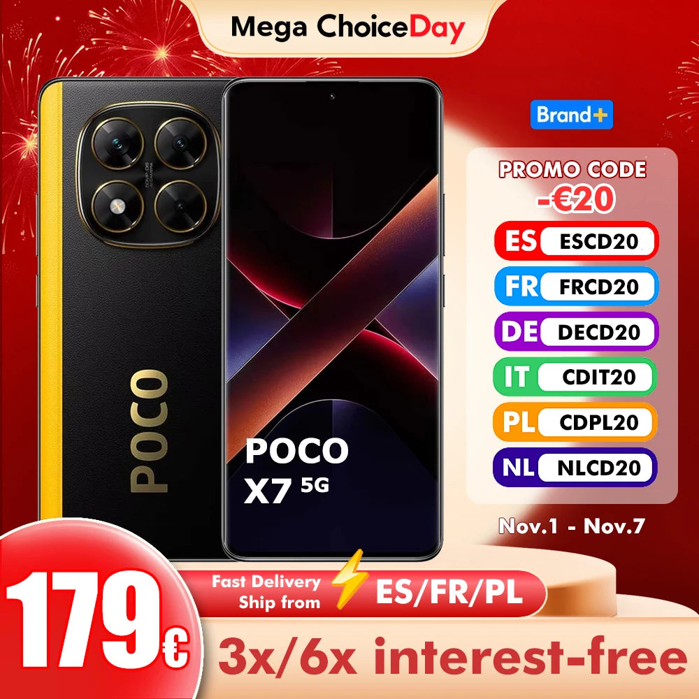 POCO X7 5G 8GB/256GB 12GB/512GB NFC Global Version Cellphone with EU Charger
