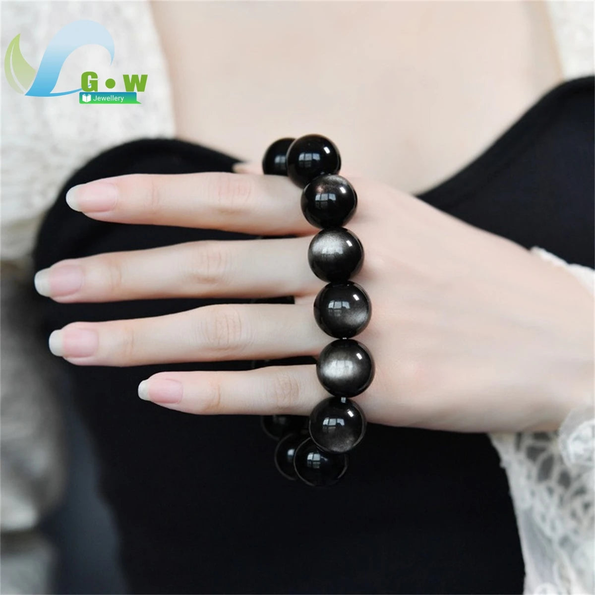 Natural Silver Obsidian Bracelet Men's and Women's Models Double Cat Eyes Silver Obsidian Gold Obsidian Lucky Amulet Hand String