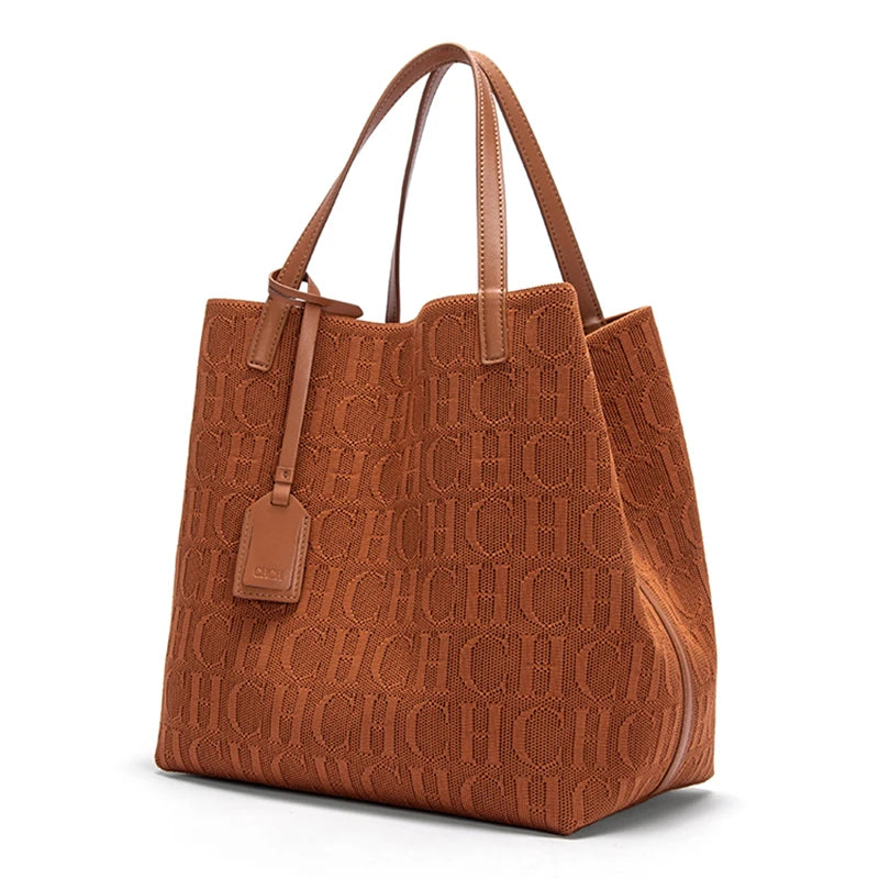 CHCH Tote Bag New Large Capacity Black Simple Knitted Shopping Bag 27*20*28cm