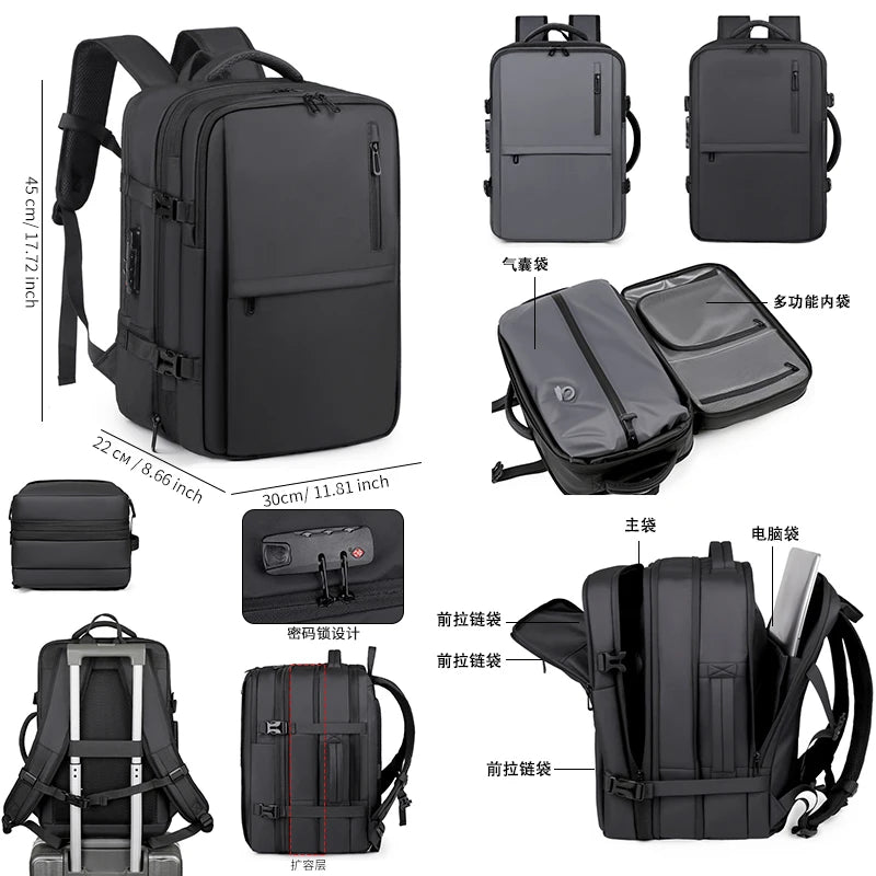 New Men's Backpack Vacuum Compression Backpack Multifunctional Computer Bag Large Capacity Expandable Travel Bag