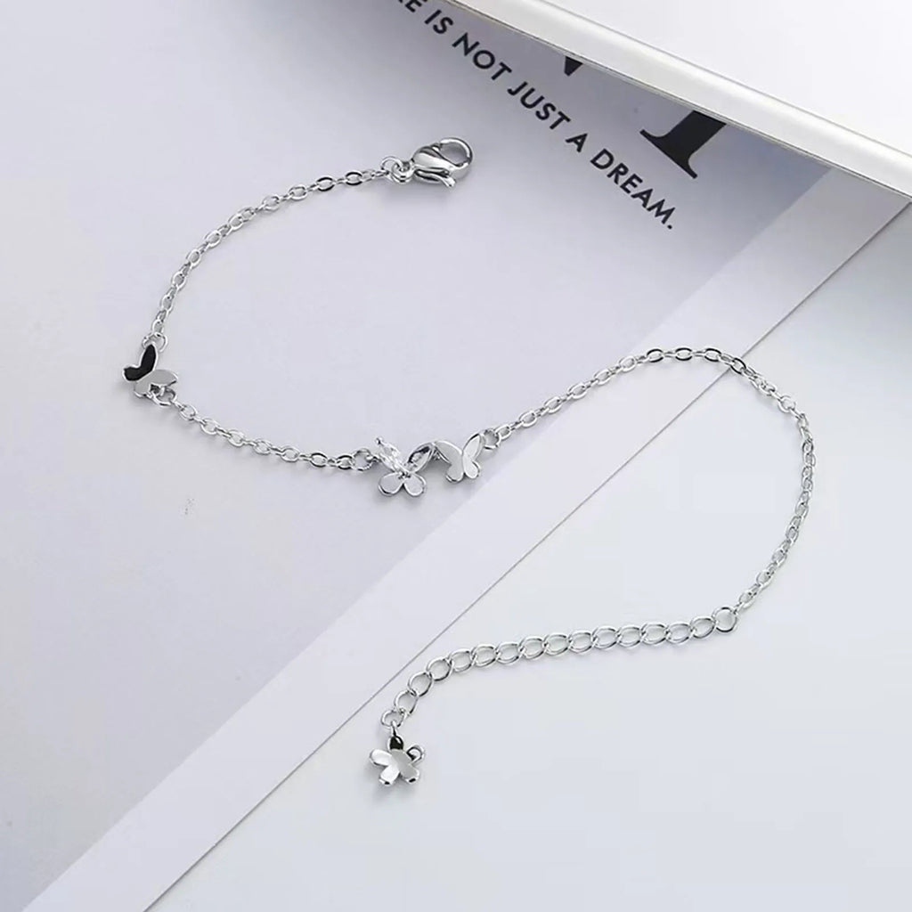925 Silver Diamond-Studded Butterfly Bracelet Women's Fashion Temperament Flower Adjustable Bracelet