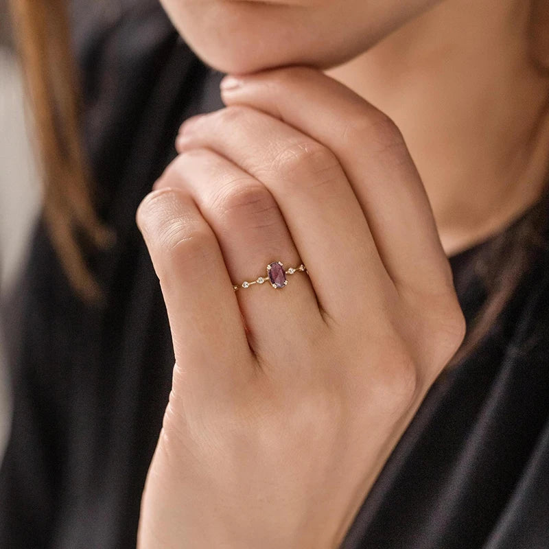 Romantic 18K Gold Plated Purple Crystal Ring for Women - Luxury Fashion Wedding Engagement Jewelry Gift in Sizes 6 7 8