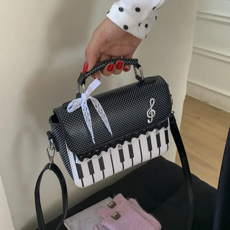 Fashion Contrast Color Handbag Creative Polka Dot Piano Note Small Square Bag Flip Zipper Shoulder Bag Y2k Style Crossbody Bag