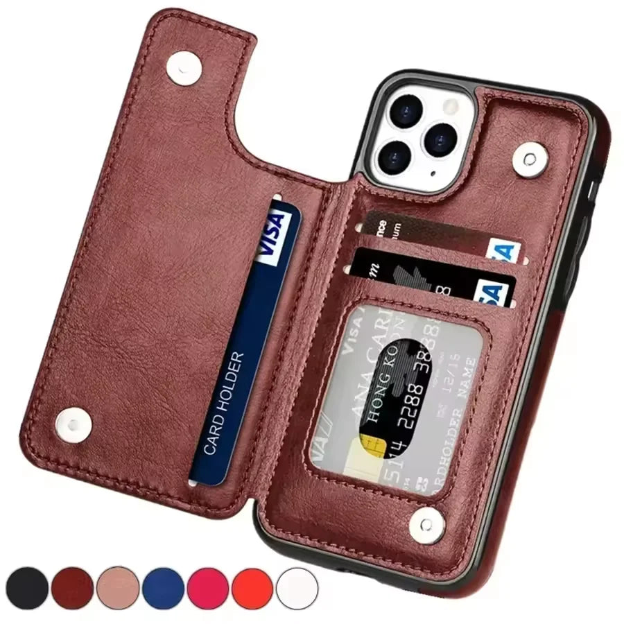 Luxury PU Leather Wallet Case For iPhone 16 15 14 13 12 11 Pro Max SE X XR XS Max 8 7 Plus Kickstand Card Holder Slots Cover
