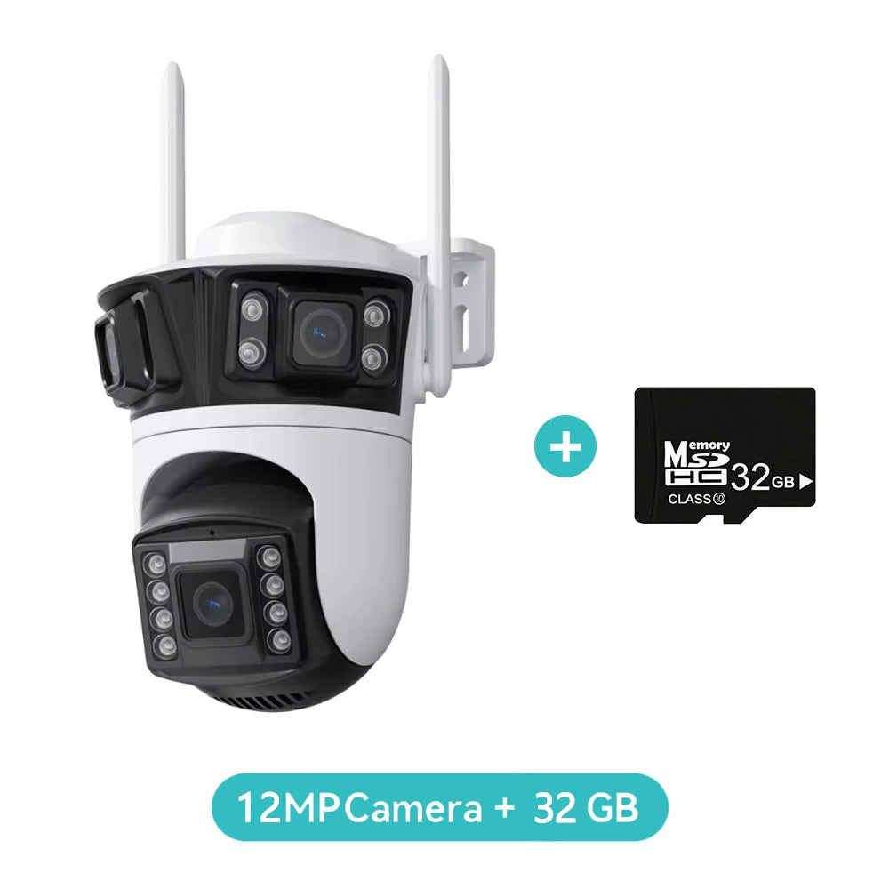 HD 6K 12MP Triple Lens Camera 6MP 3 Lens Outdoor Camera System AI Human Detection WiFi CCTV Waterproof Video Security iCsee App