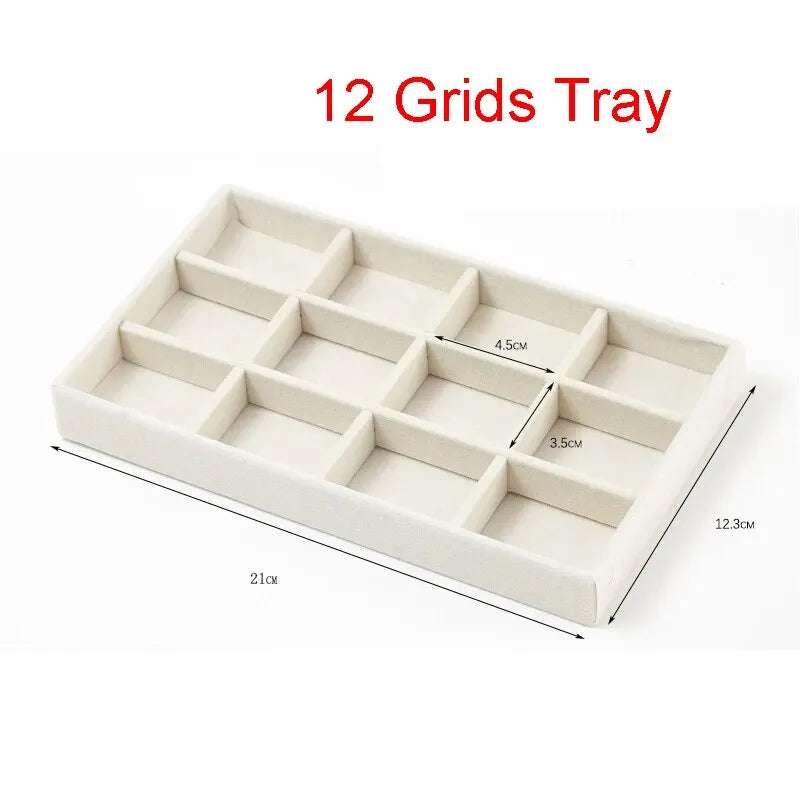 Velvet Jewelry Display Exquisite Jewellery Holder Portable Ring Earrings Necklace Organizer Storage Box Organizator Trays Beige