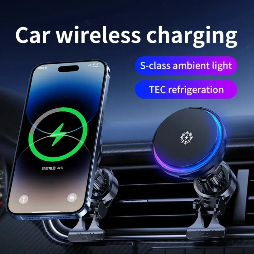 VIKEFON 15W ice Cooling Magnetic Wireless Car Charger for iPhone 16-12 Pro Max MacSafe Car Phone Holder Fast Charging Station