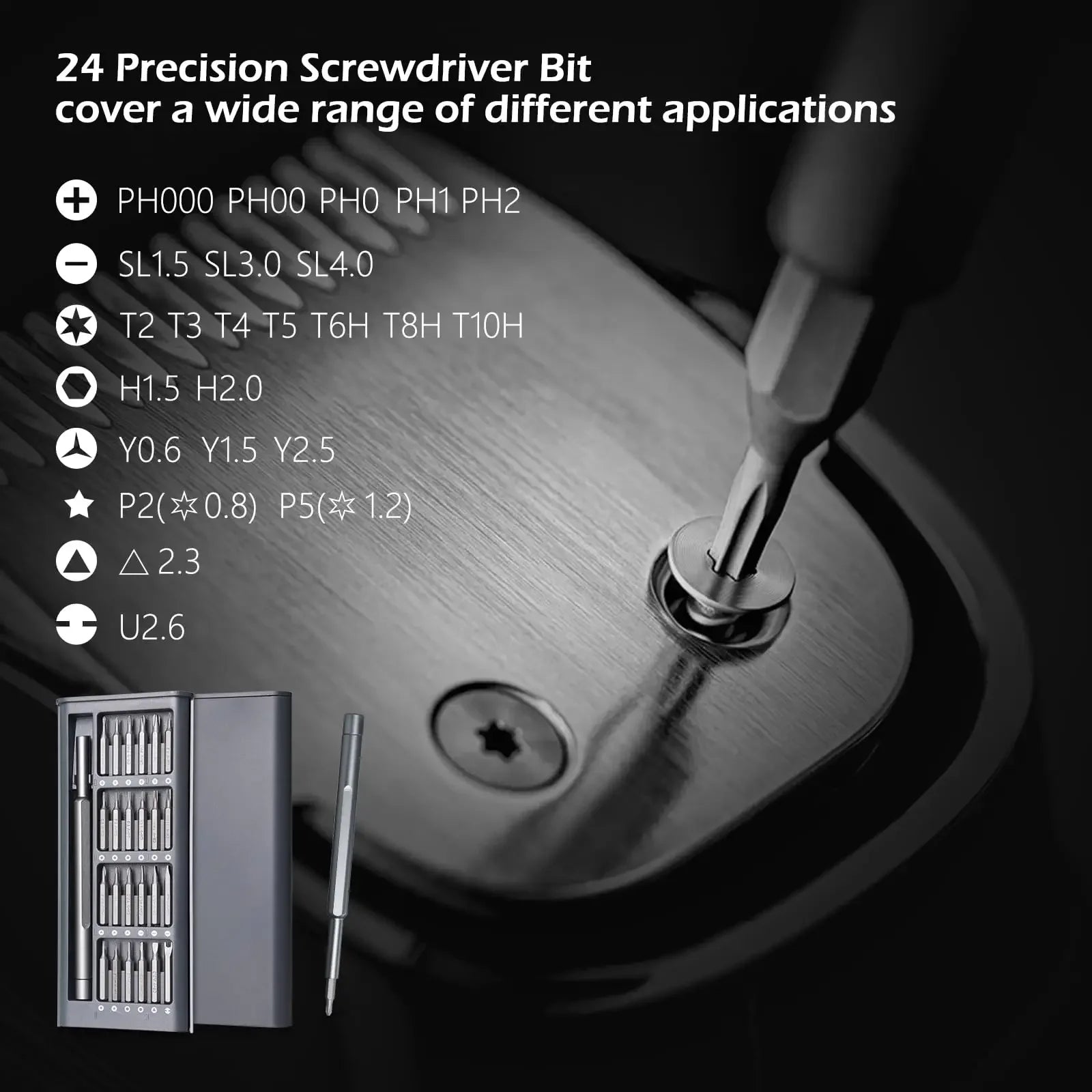 Precision Screwdriver Set 25 in 1 Phillips Torx Hexagonal Flat Head Magnetic Screwdriver Head for iPhone PC Watch Camera Glasses