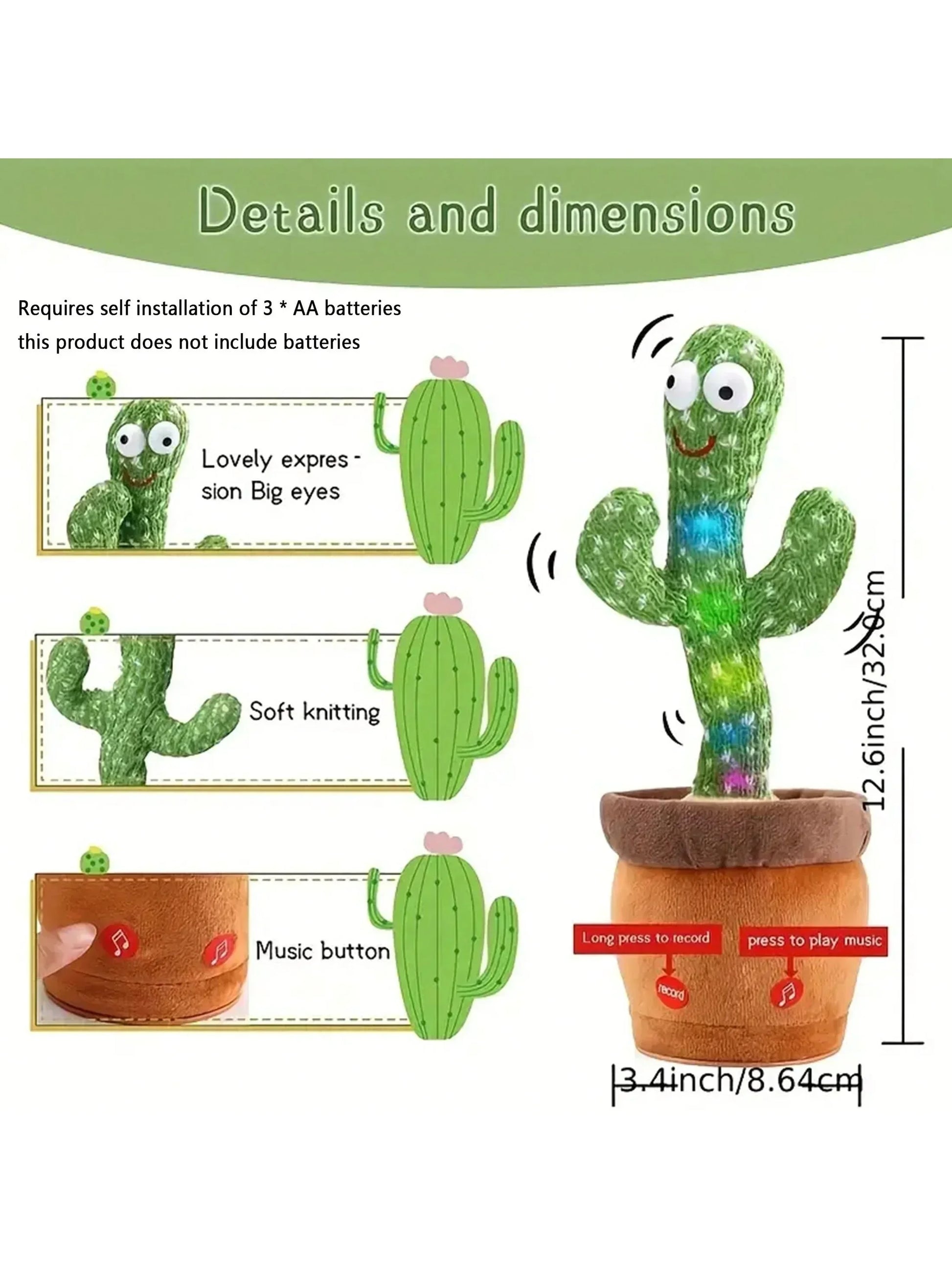 1pc-A Talking Cactus Toy That Can Be Charged Recorded And Repeated Suitable For Spanish English And Arabic Voice Changer