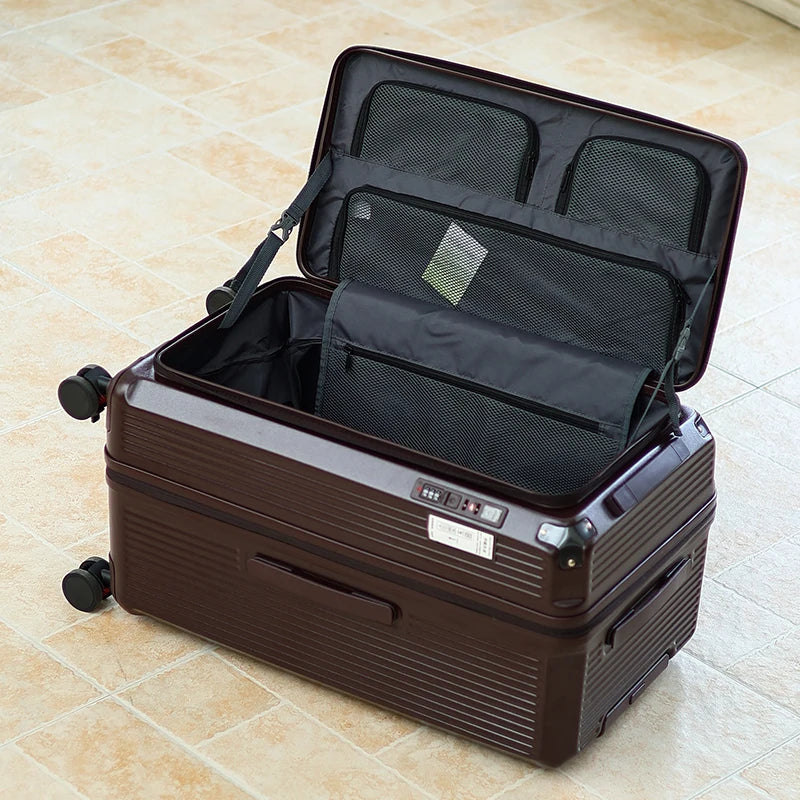 Large Capacity PC Material Suitcase 20/28/32/34-inch Deep-Compartment Travel Luggage with Combination Lock Side-Open Hard Shell