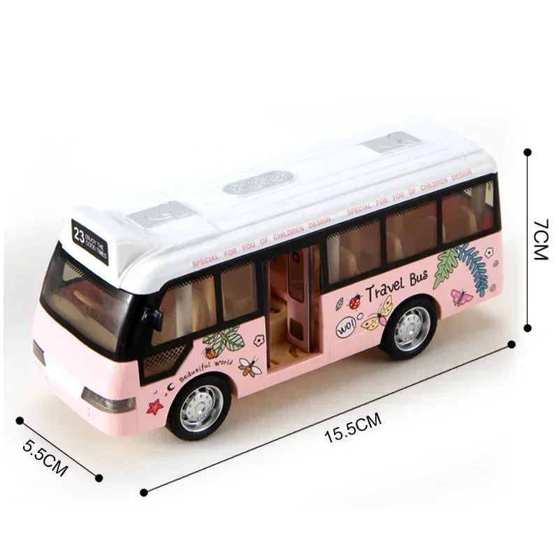 Interactive Die Cast Metal School Bus Toy with Sound Light Friction Powered Play Vehicle  Gifts for Kids' Fun Imaginative Play