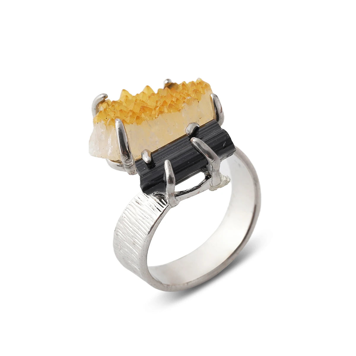 Natural Gemstone Ring Unisex Ring Unique  Crystal Fashion Jewelry Adjustable  Unisex Party Gift Ring Raw Stone Jewelry