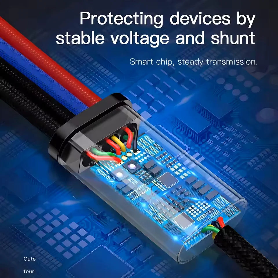 3-In-1 / 4-In-1  USB Cable Type C Usb Micro For iphone Samsung Huawei Xiaomi Multi Port Multiple Charging Wire