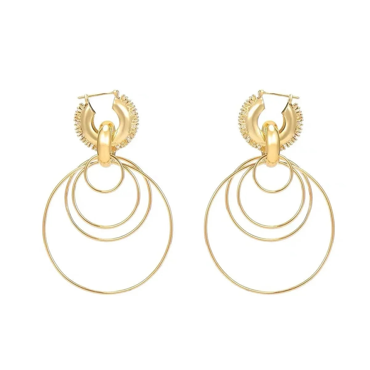 High-quality Fashion supermodel show earrings, gold color large hollow round long pendant earrings for women fashion earrings