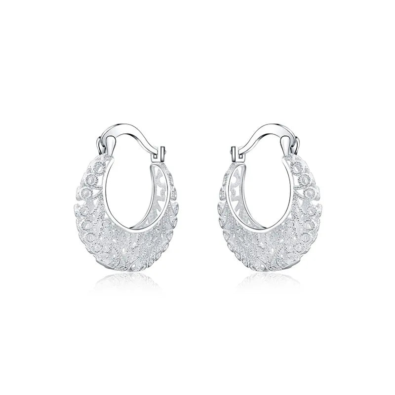 Elegant 925 Sterling Silver Hollow Round Earrings Fashion Women Charm Gift Jewelry