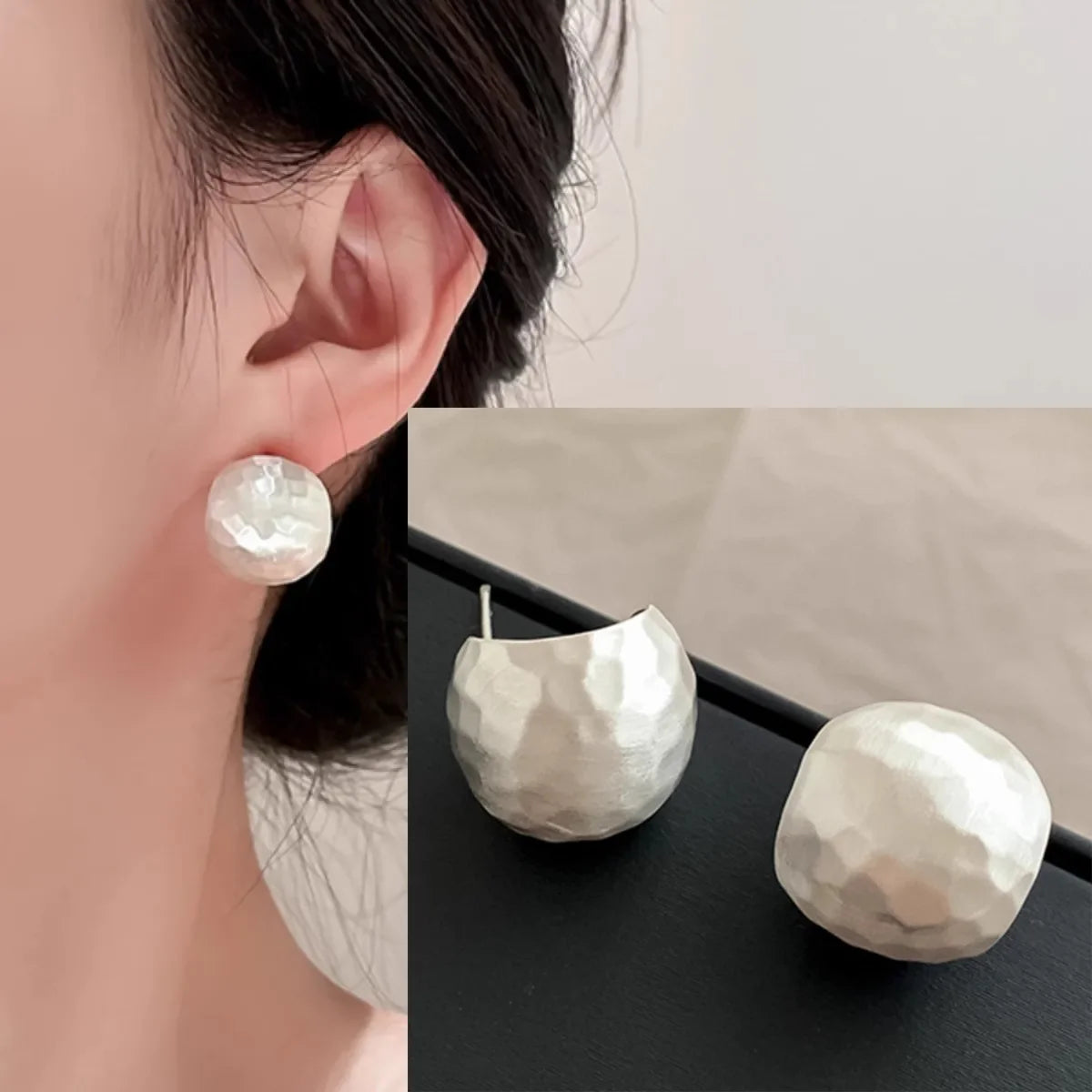 PANJBJ 925 Sterling Silve Crinkled Texture Studs Earring for Women Vintage Irregular Frosting Jewelry Party Gift Dropshipping