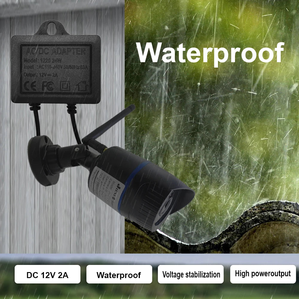 Power Adapter DC12V 2A EU Plug Outdoor Waterproof For CCTV Security Surveillance Camera Charger NVR DVR Router Input AC110V-240V