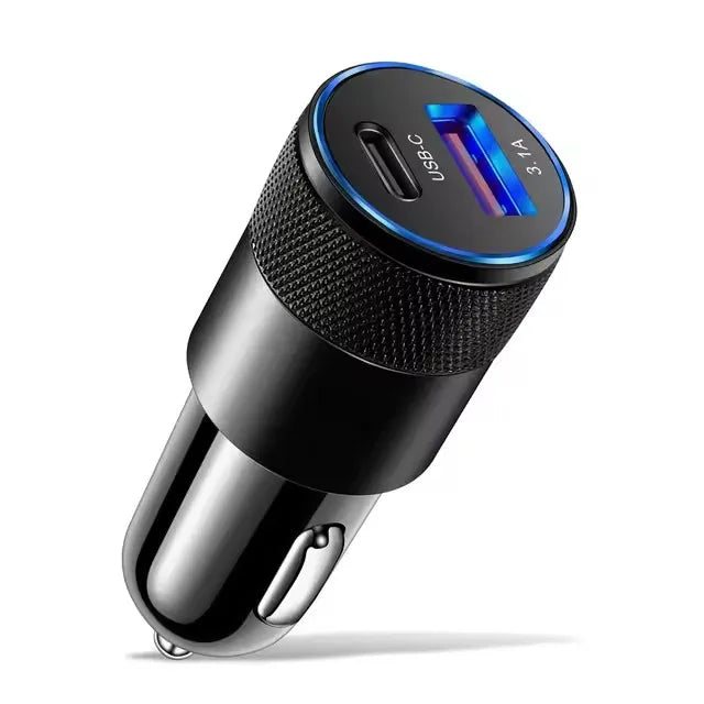 3 件套 3.1A USB Car Charger Type C Fast Charging Phone Adapter for Xiaomi Huawei Pd Phone Charger Adapter Socket Cigarette Lighter