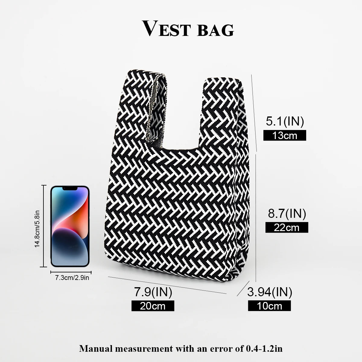 Line Arrangement Striped Knitted Handbag, Open-Top Women's Breathable Lightweight Foldable Crochet, Carry-On for Mobile Phone, Cosmetics, Lipstick, Perfume, Suitable for Daily Vacation, School, Commuting, Shopping, Photograph