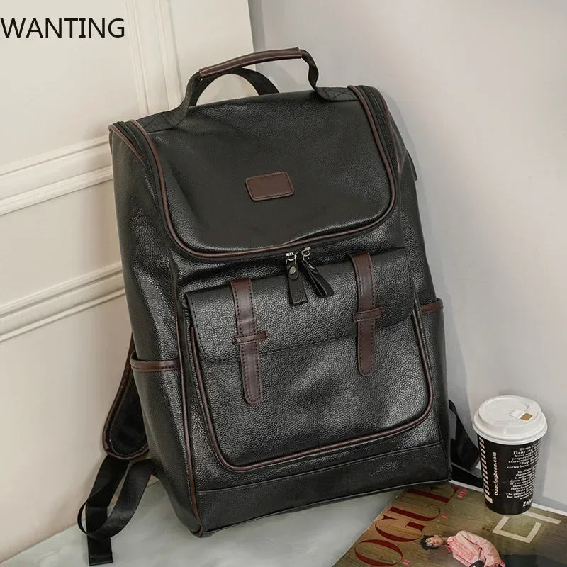 Retro Fashion Men's Backpack Luxury Soft Leather Backpack For Men Multi-pocket Travel Backpacks Male Student Backpack Schoolbags