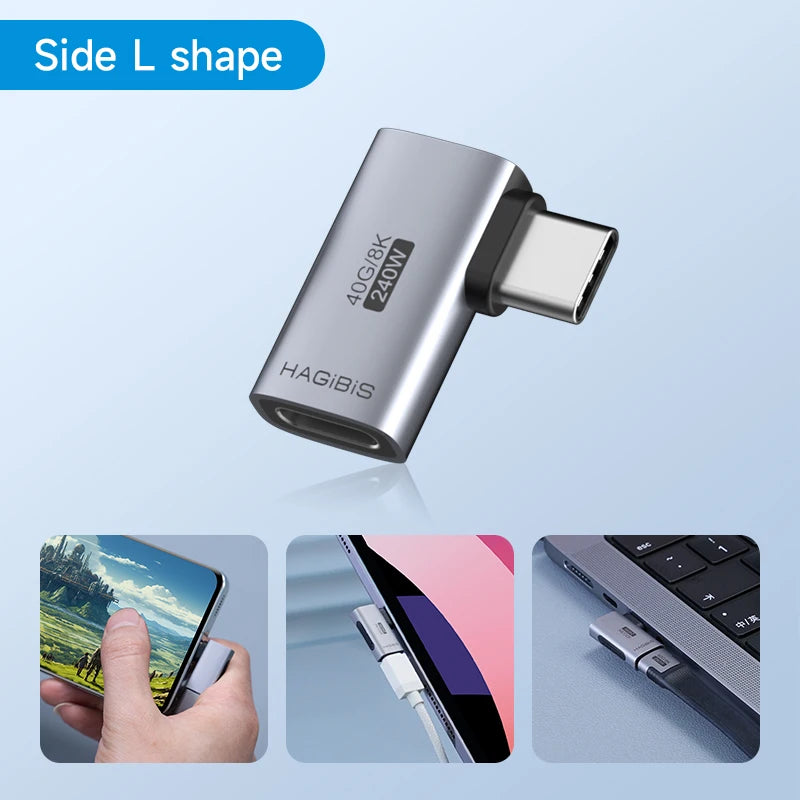 Hagibis 240W USB C to C Adapter 40Gbps 8K 60Hz 90 Degree Converter USB4 Adapter for Thunderbolt 4/3 MacBook iPhone 17 Pro Tablet