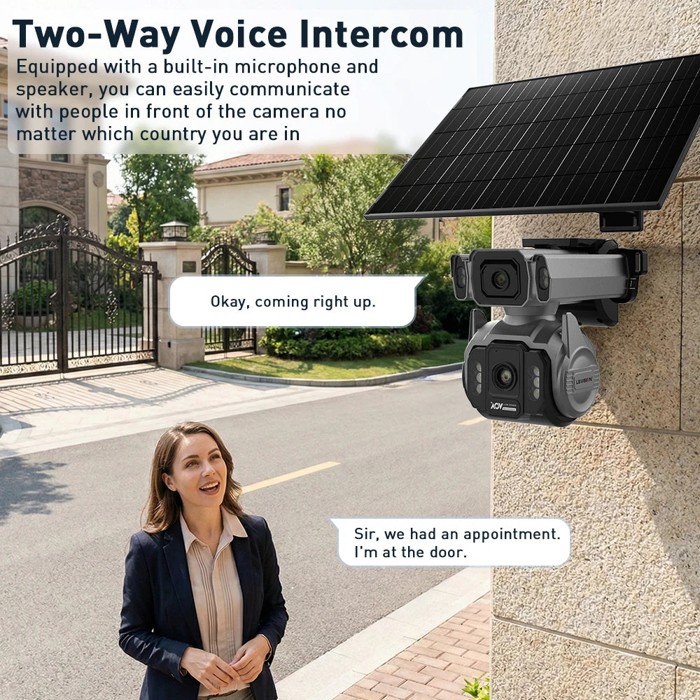 LS VISION Dual Screens 10MP AOV Solar Camera Outdoor 12X Zoom 24/7 Recording 4G SIM Auto Tracking Zoom PTZ Security Cameras CCTV