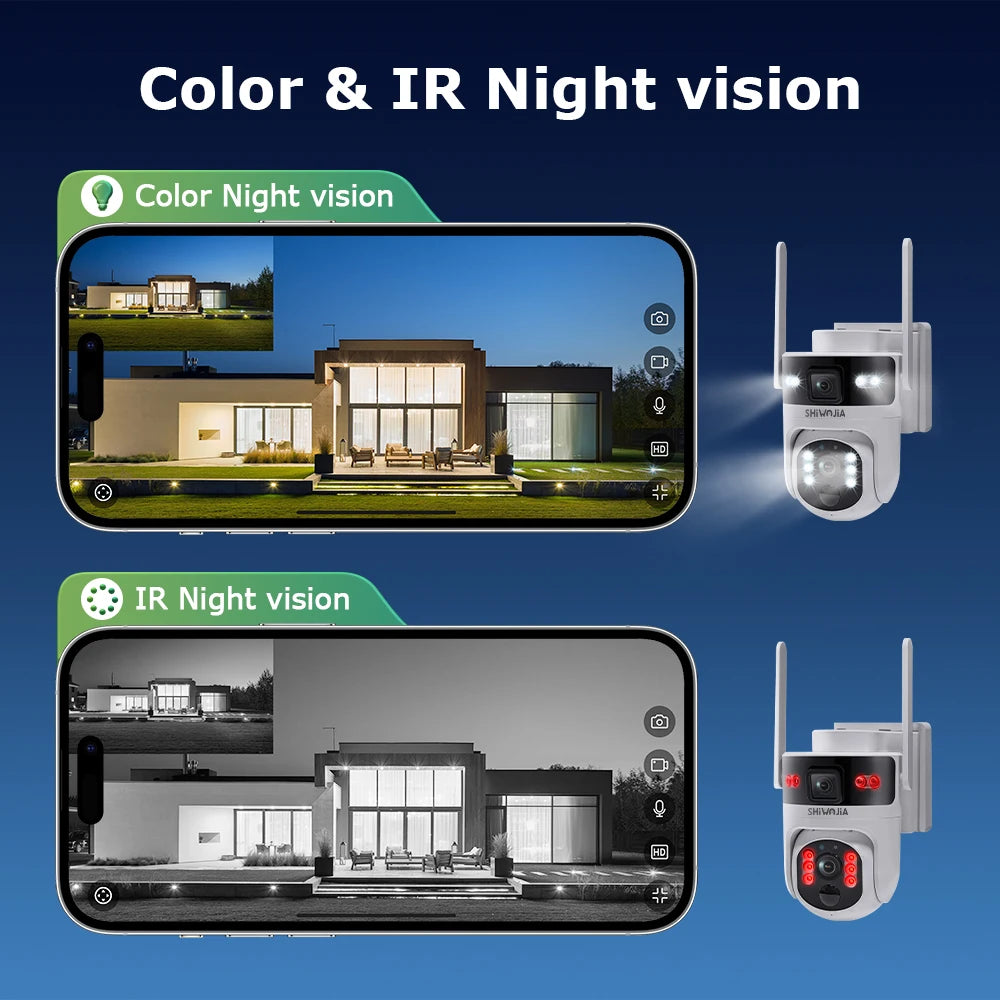 SHIWOJIA 8MP AOV Solar Battery Camera 4G SIM 7/24 Hours Recording Wireless WIFI Security PTZ Camera Dual Lens PIR Night Vision