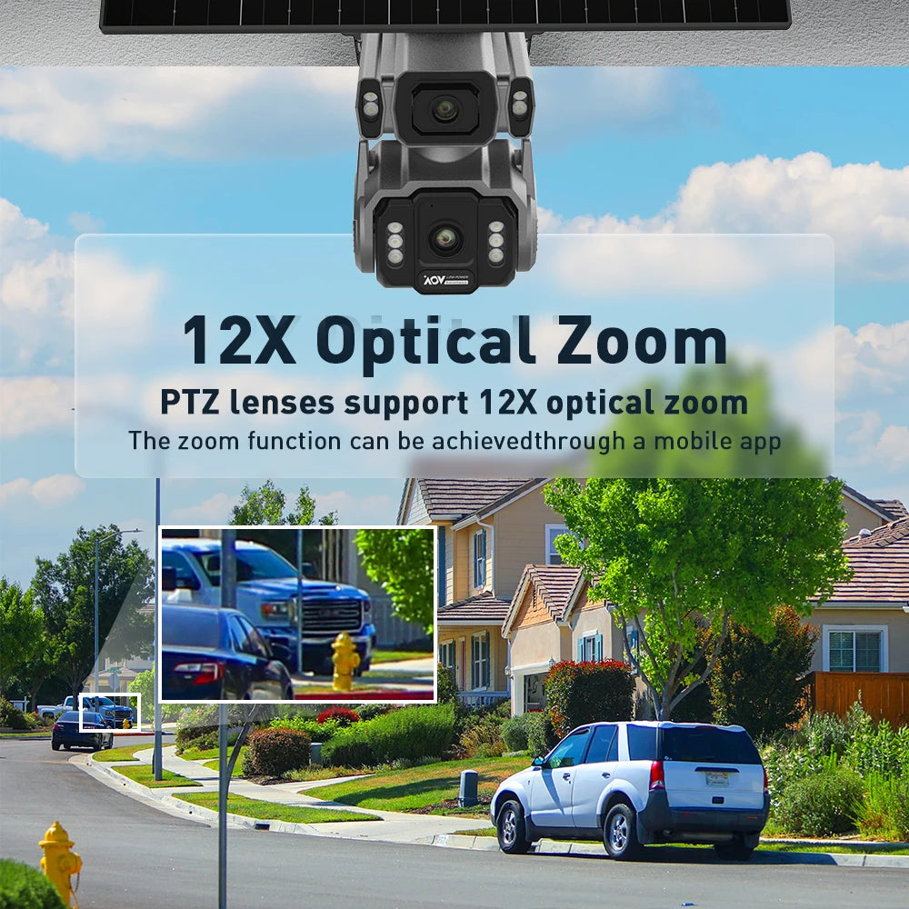 LS VISION Dual Screens 10MP AOV Solar Camera Outdoor 12X Zoom 24/7 Recording 4G SIM Auto Tracking Zoom PTZ Security Cameras CCTV