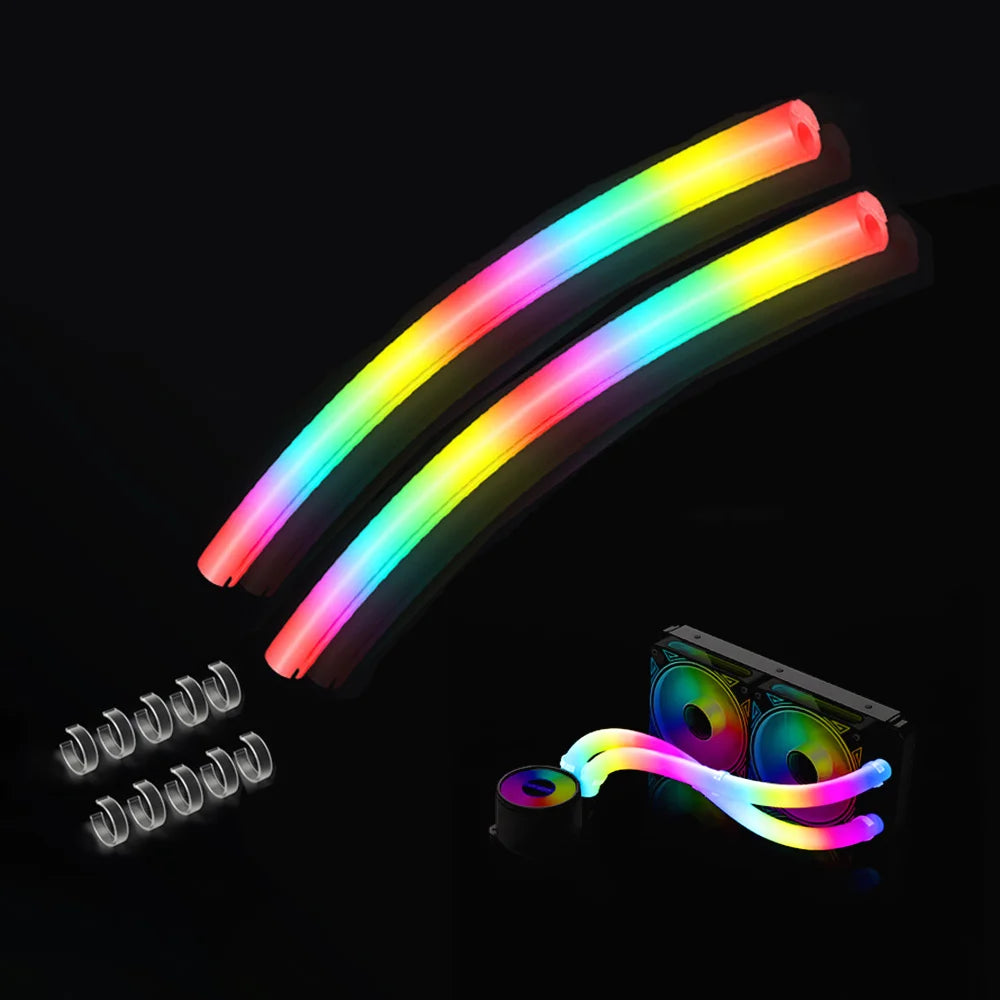 Flexible 5V Addressable ARGB Neon Tube Light with Cover Sleeve for Gaming PC AIO 120 240 360 CPU Water Liquid Cooler Retrofit