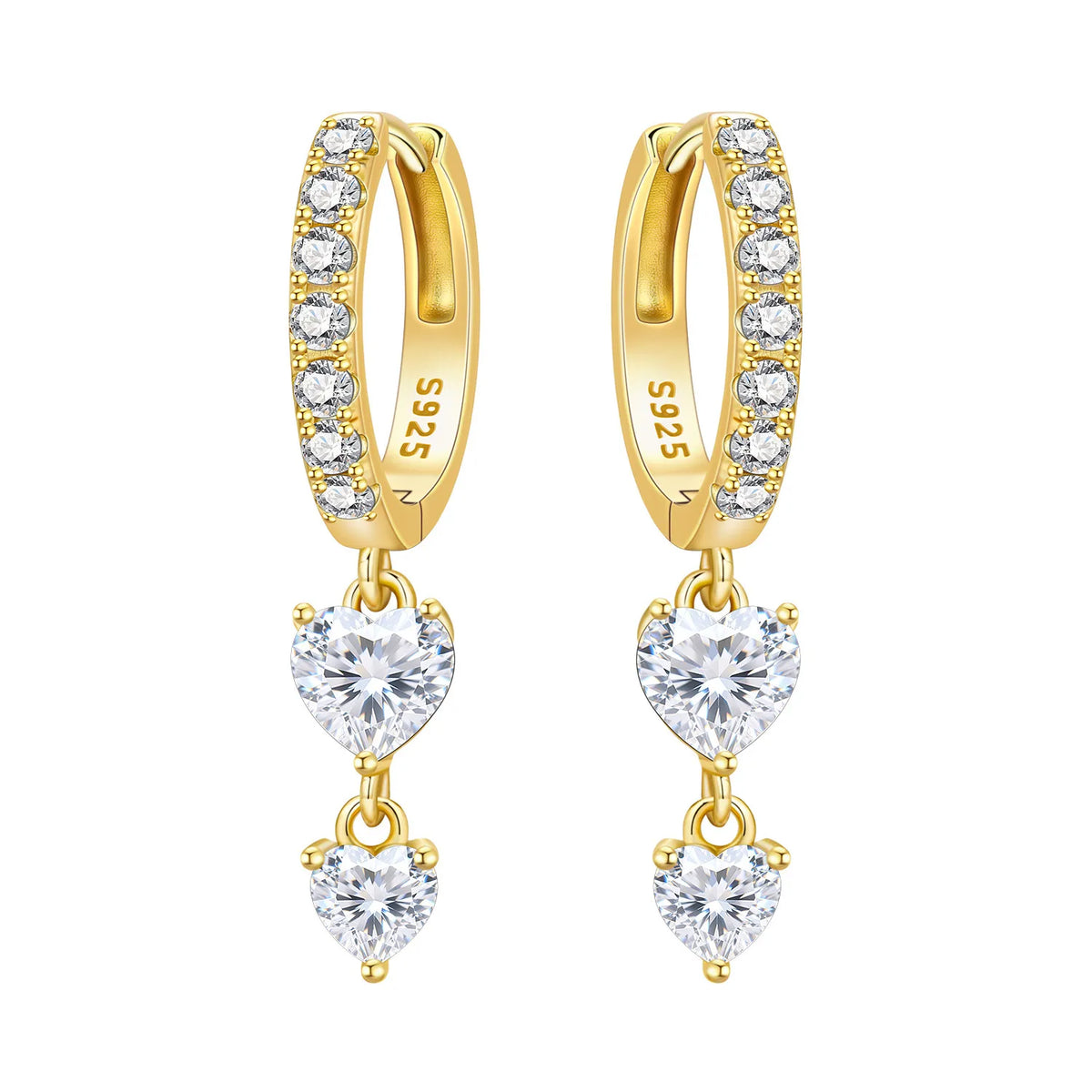 Orstarry 925 Sterling Silver 18K Gold Heart-shaped Zircon Drop Earrings Women Earrings Fashion Party Original Jewelry Gifts