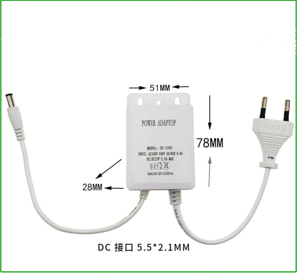 DC12V 2A Waterproof EU Power Adapter For CCTV Security Surveillance Cameras AHD Camera NVR DVR Input AC100V-240V 5.5mm*2.1mm