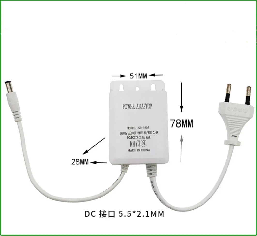 DC12V 2A Waterproof EU Power Adapter For CCTV Security Surveillance Cameras AHD Camera NVR DVR Input AC100V-240V 5.5mm*2.1mm