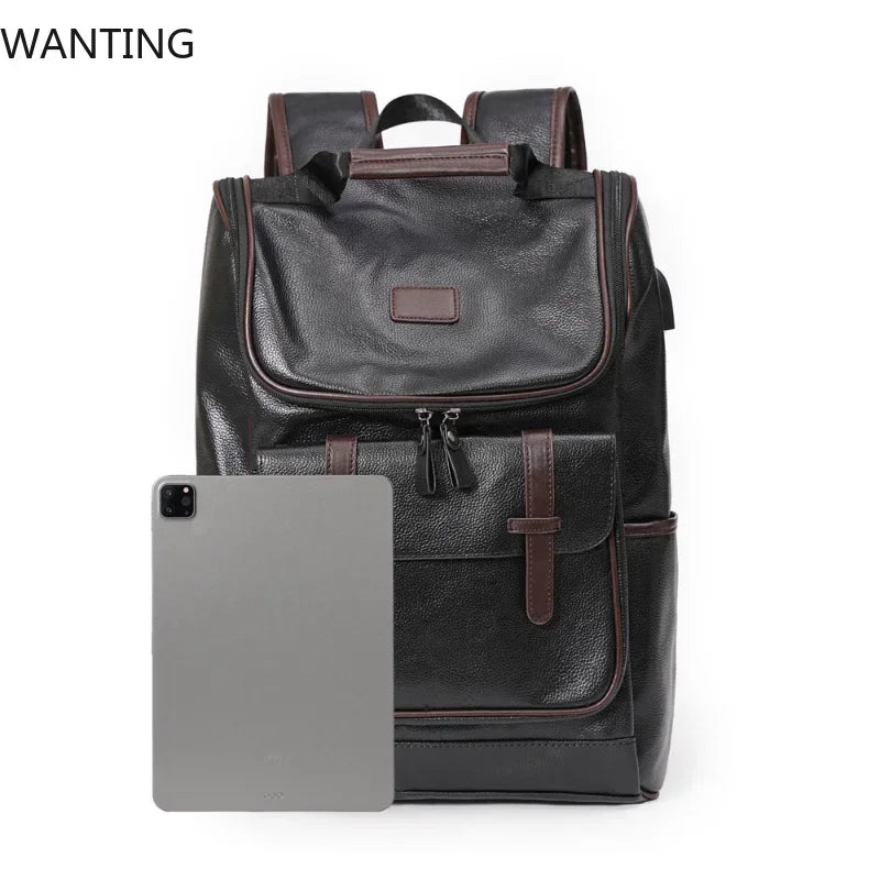 Retro Fashion Men's Backpack Luxury Soft Leather Backpack For Men Multi-pocket Travel Backpacks Male Student Backpack Schoolbags