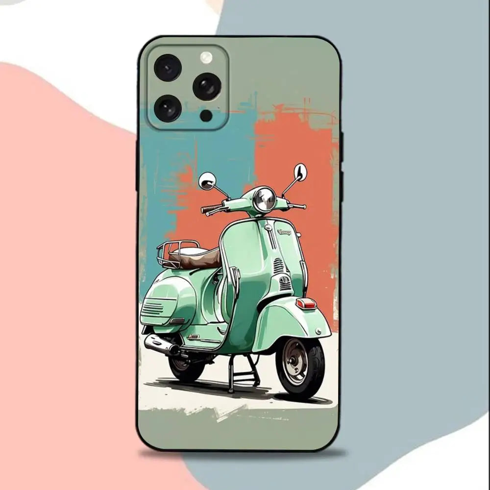 Cool V-Vespa S-ScooterS Phone Case For iPhone 15,13,16,12,11,17,14,Plus,Pro,Max,XS,XR,X,SE,Mini,Soft Silicone Black Cover