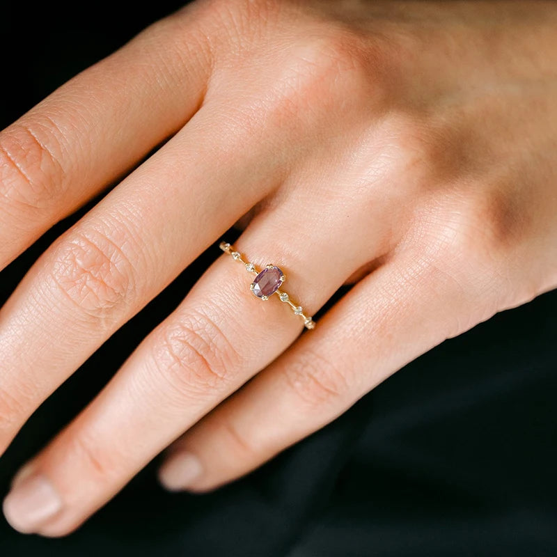 Romantic 18K Gold Plated Purple Crystal Ring for Women - Luxury Fashion Wedding Engagement Jewelry Gift in Sizes 6 7 8