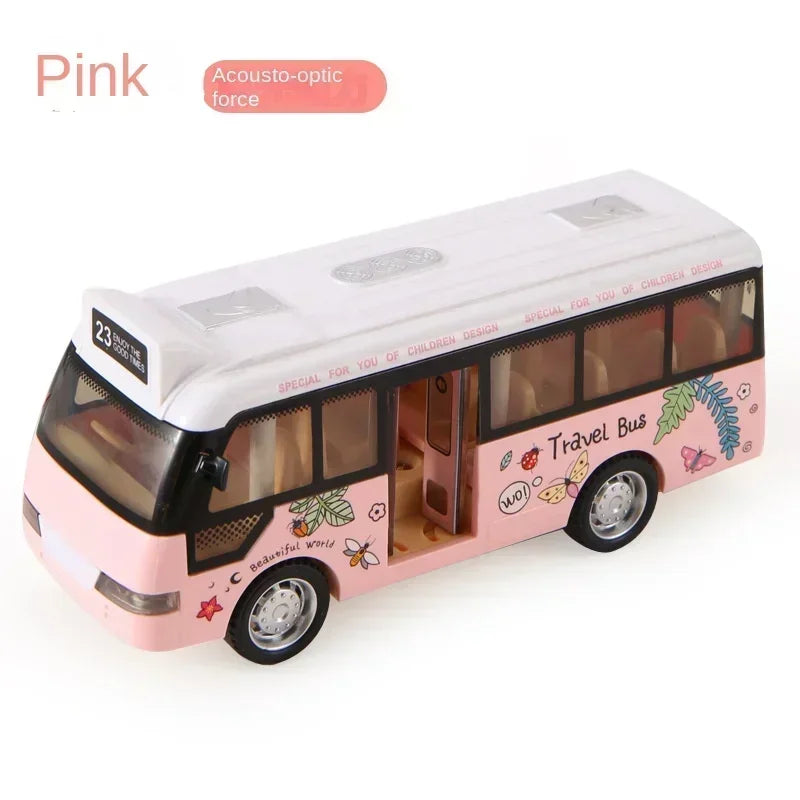 Interactive Die Cast Metal School Bus Toy with Sound Light Friction Powered Play Vehicle  Gifts for Kids' Fun Imaginative Play